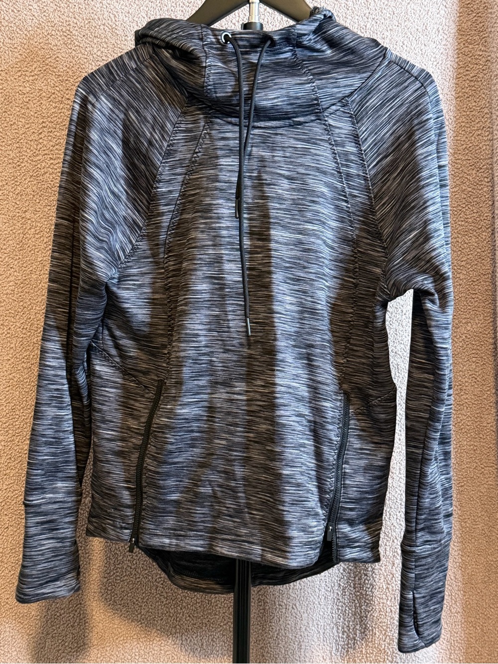 Athleta Sentry Hoodie XXS Gray Space Dye Cowl Neck Thumbholes
